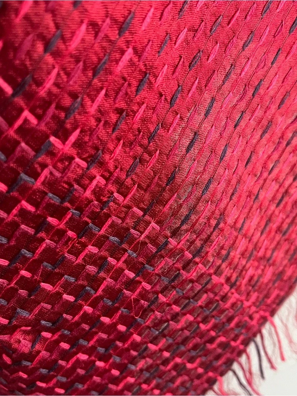 FabIndia Style Handwoven 100% Silk Kantha Hand Embroidered Wrap Stole Red 74